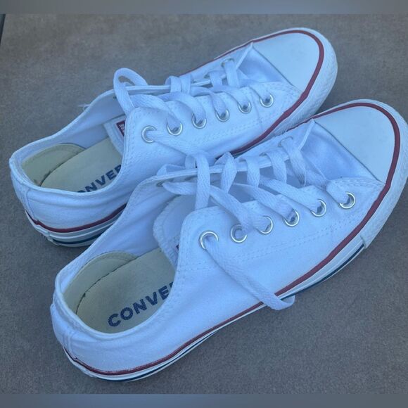 Converse All Star white laced canvas shoes, red/blue trim, ortholite cushion,7.5 - Picture 2 of 6